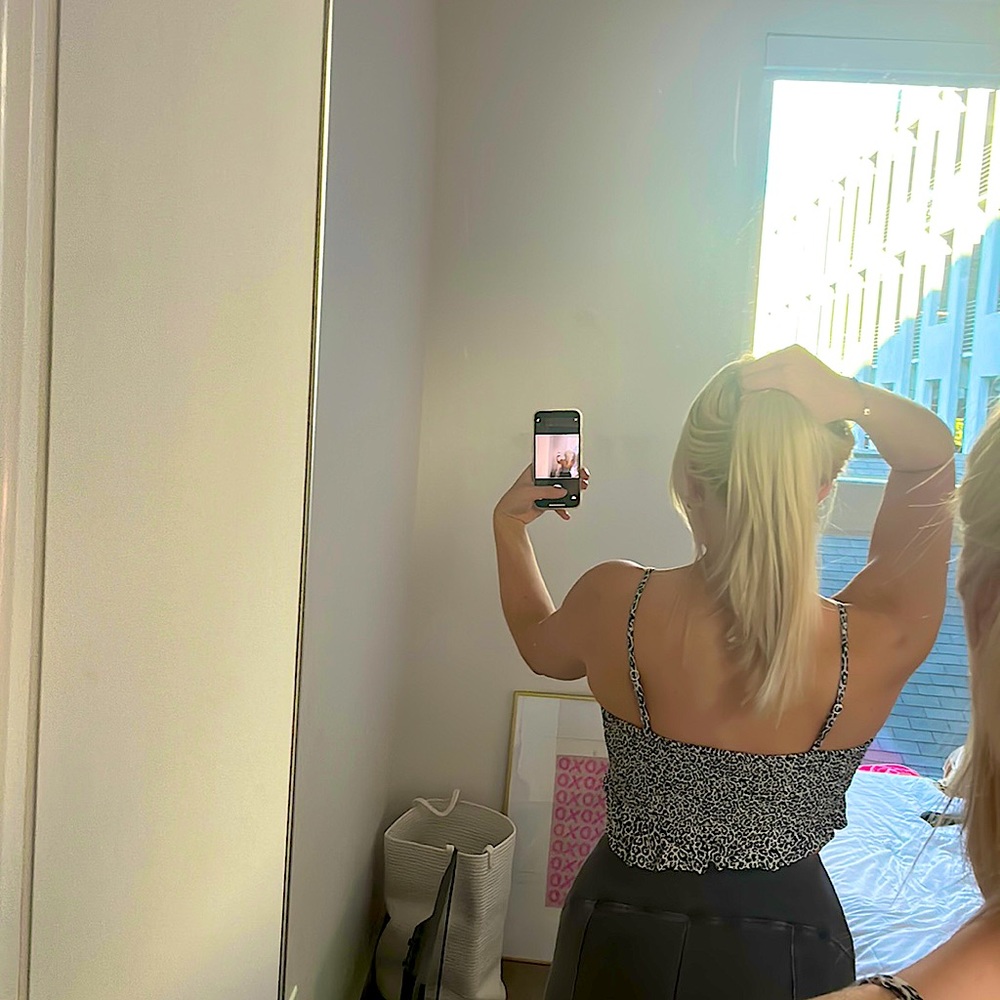 Aerie scrunch black and white cheetah print top